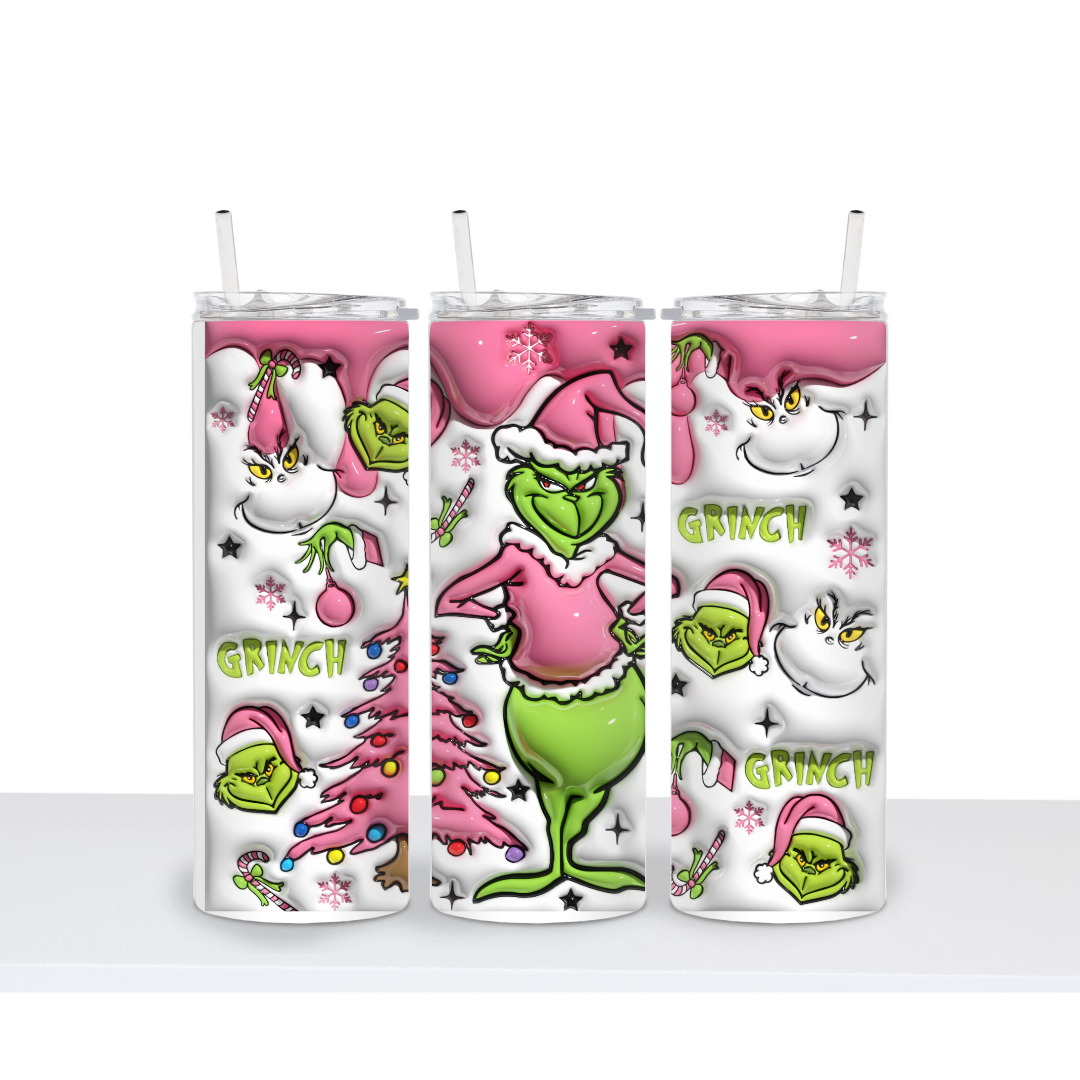 Pink Christmas 3d Grinchy inspired 20 oz tumbler