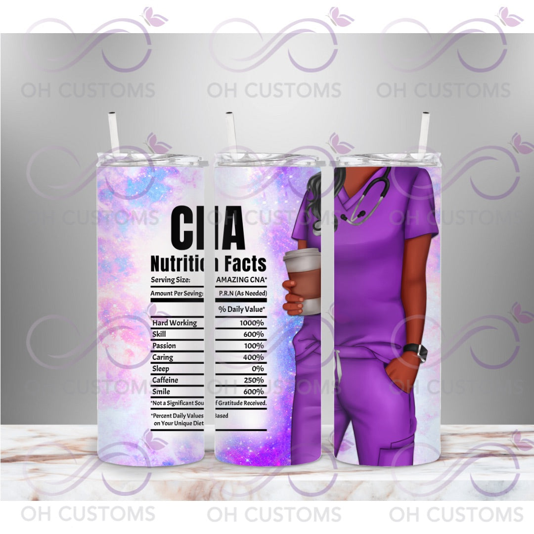 Nurse & CNA Nutrition Facts 20 oz printed tumbler