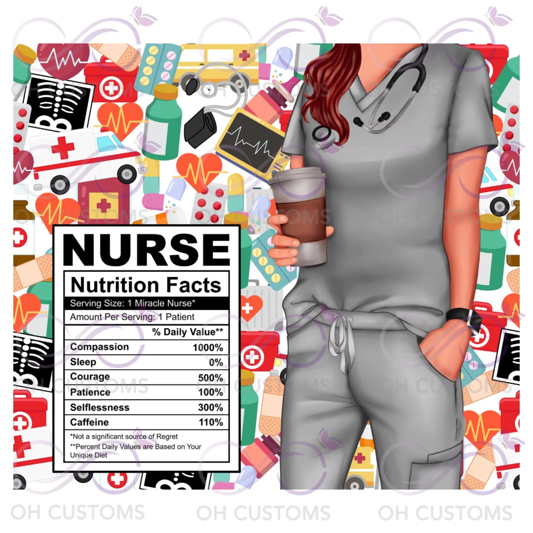 Nurse Nutrition Facts 20oz printed tumbler