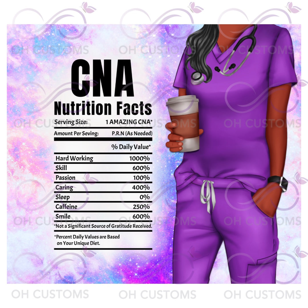 Nurse & CNA Nutrition Facts 20 oz printed tumbler