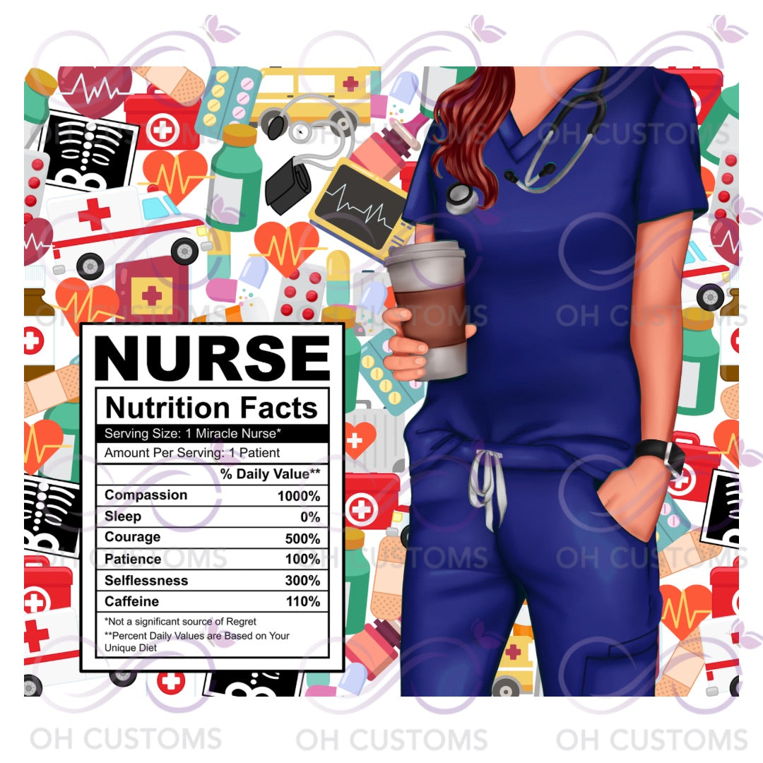 Nurse Nutrition Facts 20oz printed tumbler