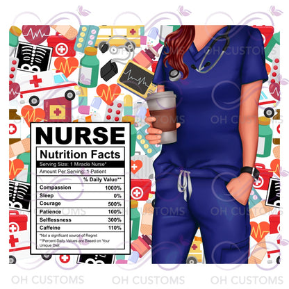 Nurse Nutrition Facts 20oz printed tumbler