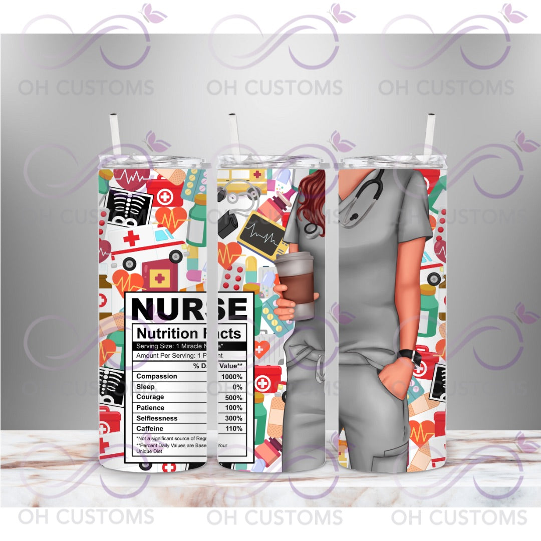 Nurse Nutrition Facts 20oz printed tumbler