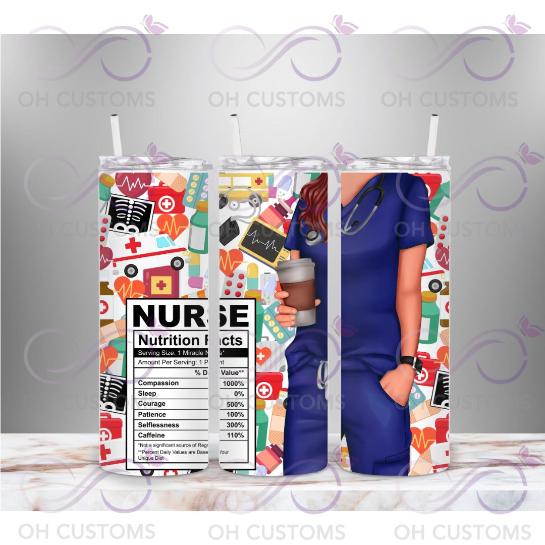 Nurse Nutrition Facts 20oz printed tumbler